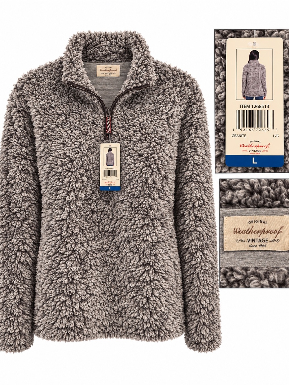 Weatherproof Plush Sherpa Half-Zip Jacket - Gray